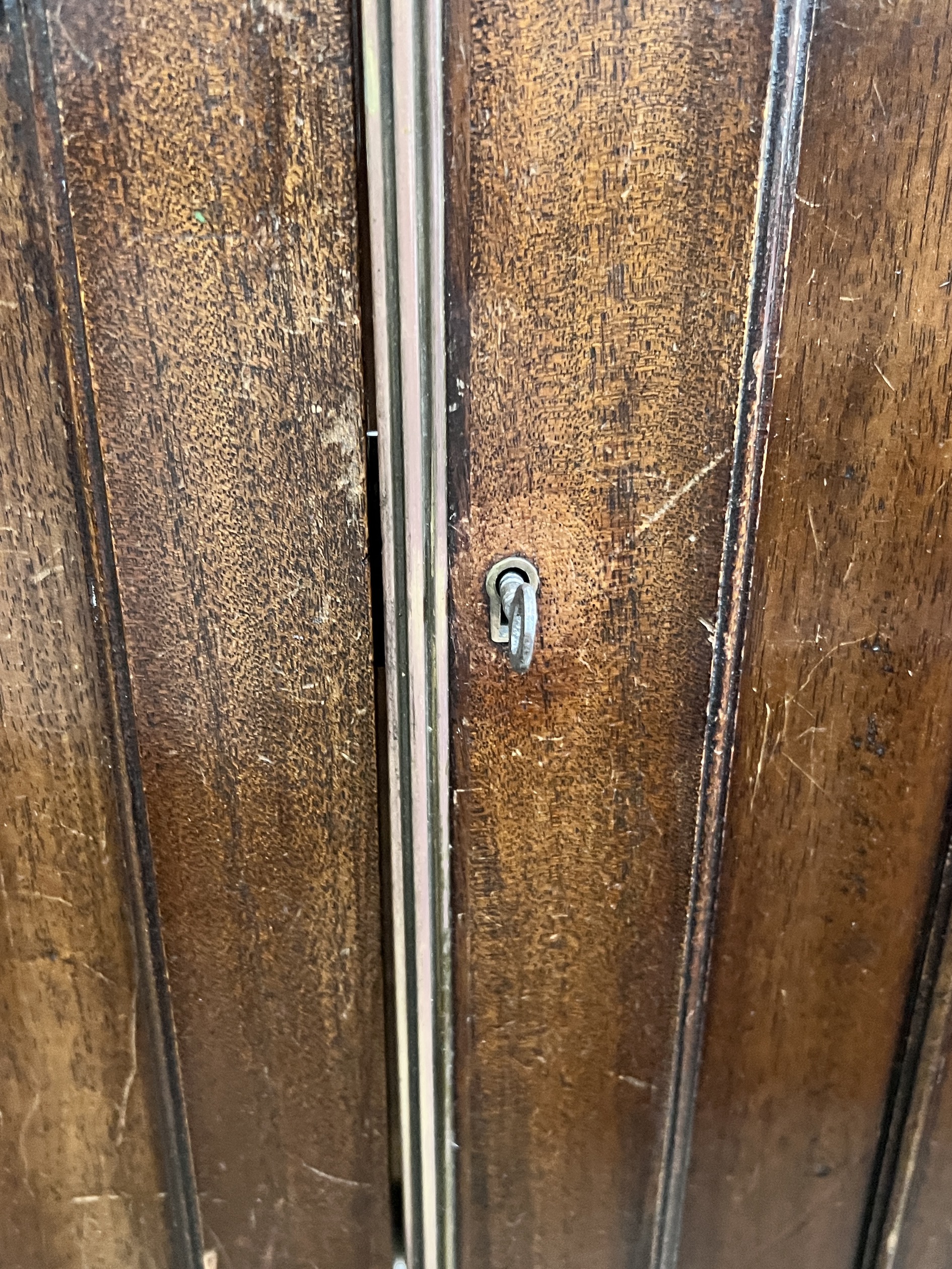 An Edwardian George III style mahogany two door wardrobe, width 132cm, depth 50cm, height 195cm